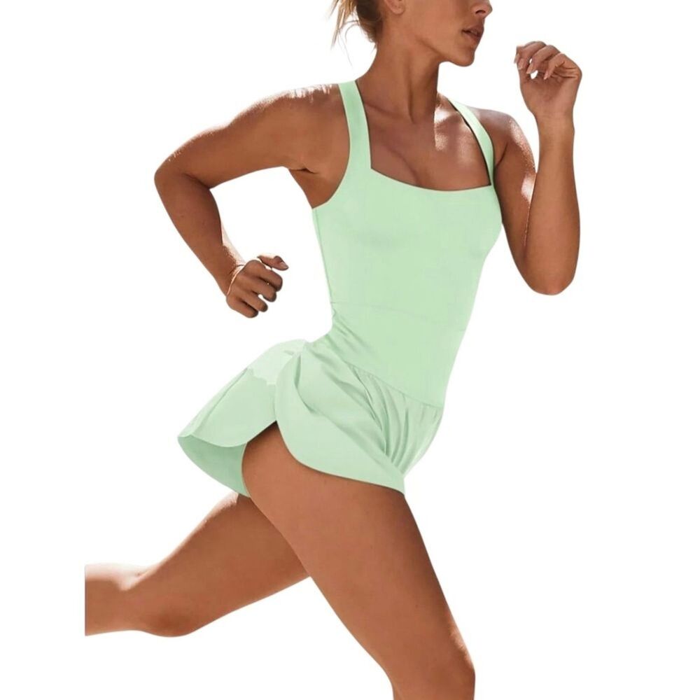 Laslulu Workout Romper Jumpsuit Women Small Mint Cross Back Sleeveless - Picture 2 of 7